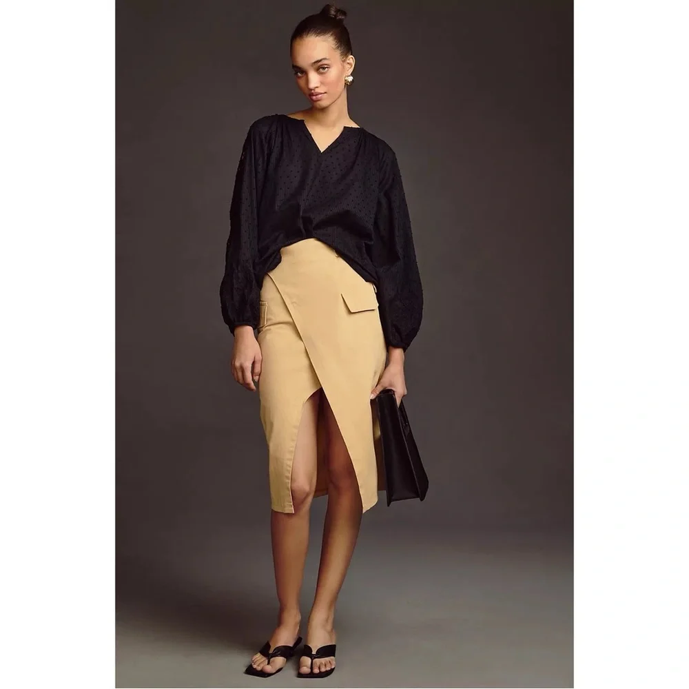 Anthropologie Forever That Girl Cutwork Lace Peasant Long Sleeve Blouse in Black